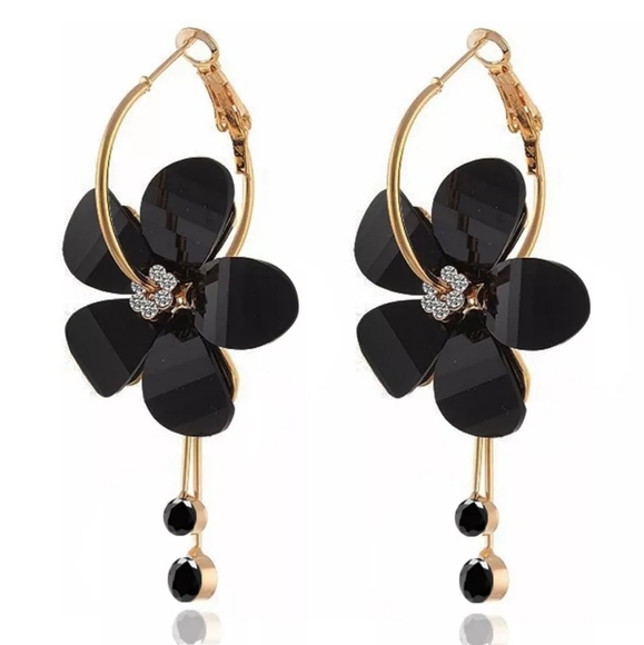 hoop flower earrings Jewelry - Acrylic Flower Drop Crystal Hoop Earrings
